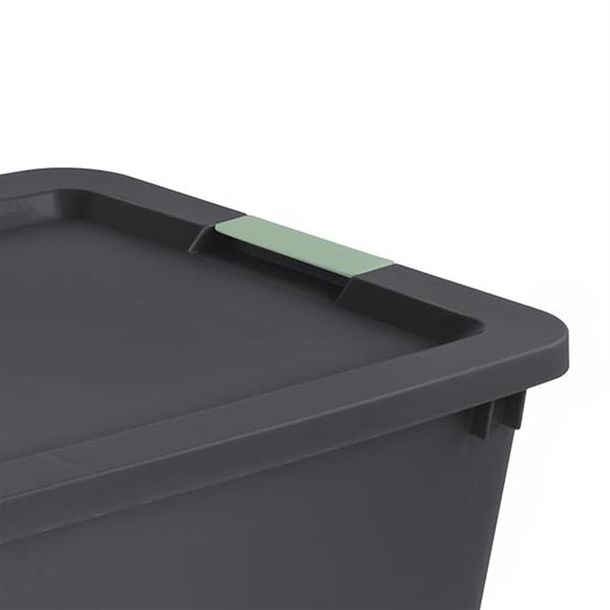Sterilite 12 Pack 45 Gallon Wheeled Latch Tote, Stackable Plastic Storage Bin, Gray/Green