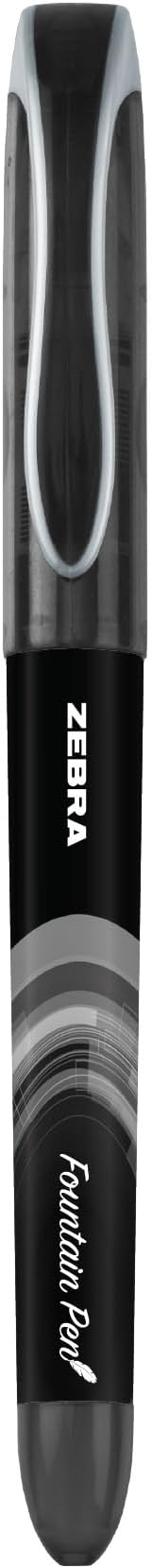 Zebra Pen, Fountain Pen, 0.6mm Fine Point, Stainless Steel Nib, Preloaded Black Ink, Smooth Ink Flow, Classic Black Barrels, No Cartridge Needed, 2-Pack (48312)