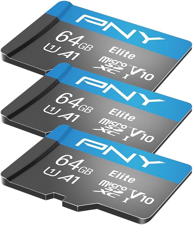PNY 64GB Elite Mobile Accessories Class 10 U1 V10, A1 microSDXC Flash Memory Card for Mobile Devices - 100MB/s, Full HD, UHS-I, Micro SD 3-Pack