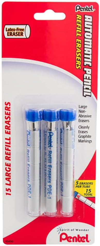 Pentel Refill Eraser for AL, AX and PD Series Pencils 5 pcs/Tube, 3 Pack