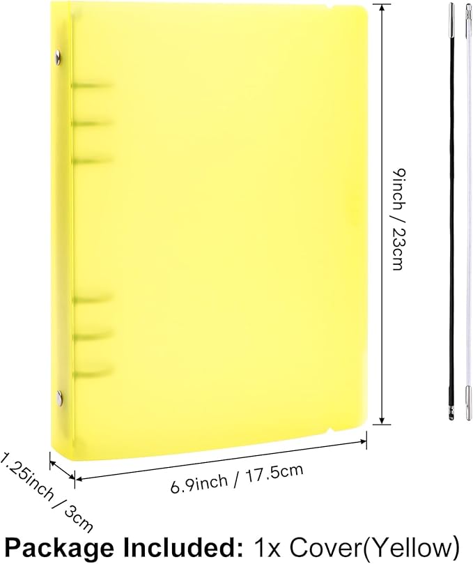 BAOFALI 2Pcs/Set A5 6 Ring Binder Cover Clean Transparent Soft PVC for Refillable Notebook Shell withMatte surfaceforStamp & Die Storage (Yellow)