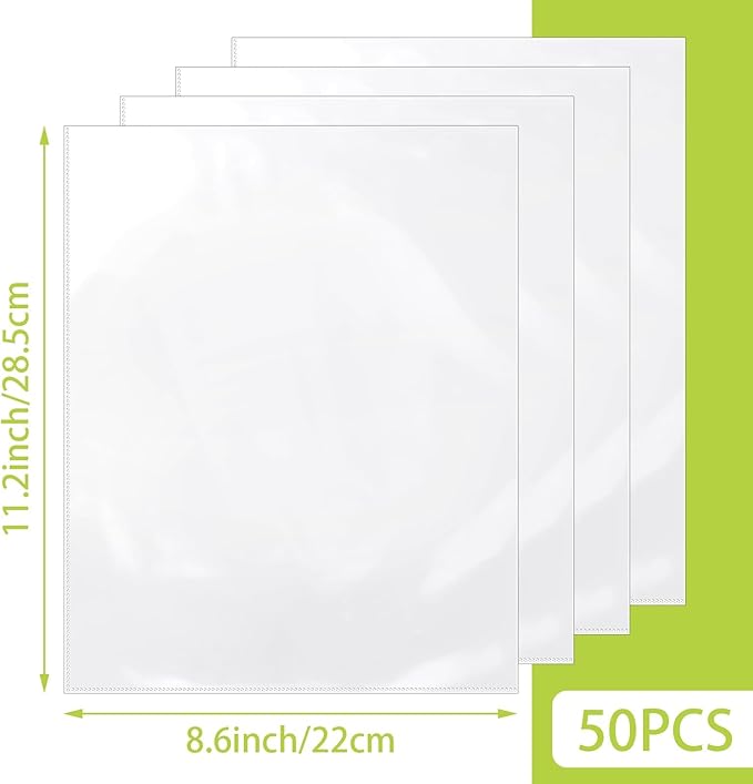 50 Pack No Holes Plastic Sleeves for Paper 8.5x11 Inch, Letter Size Clear Heavy Duty Paper Sleeves, Sheet Protectors for Documents, Artworks, Pictures, Cards (50Pcs)