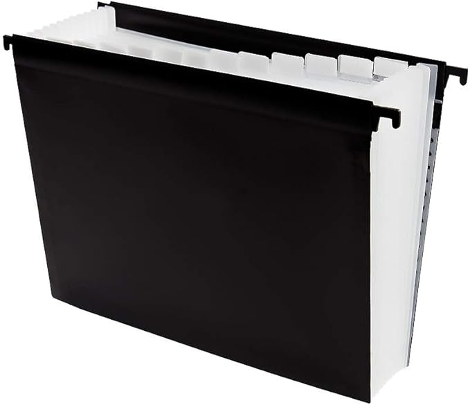 Staples Poly Expanding Hanging File Folder, 12‑Pocket Letter‑Size Accordion File with Jan–Dec Index, Durable Poly Construction, Black