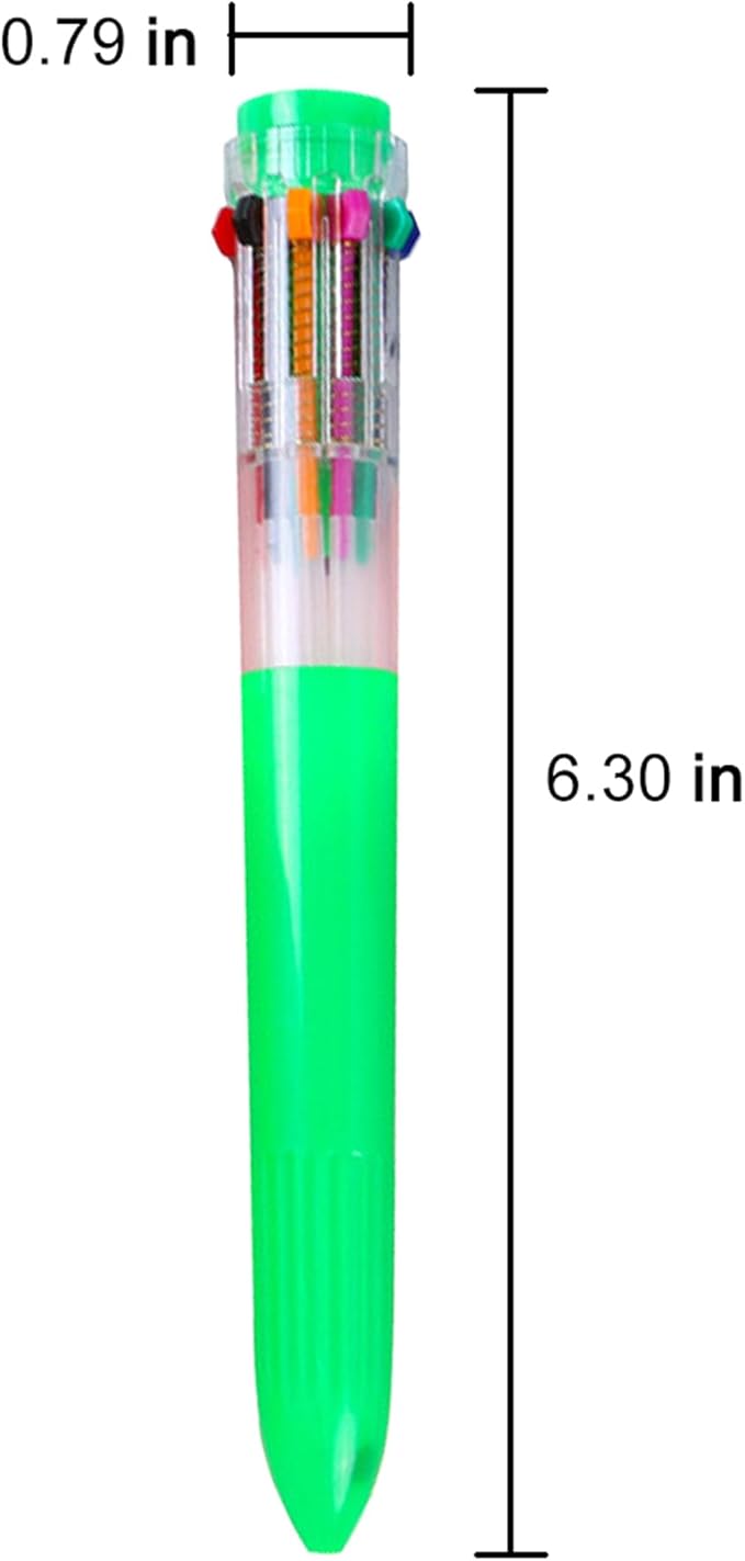 HeTaoCat Multicolor Pens 3 Pack 0.5mm 10-in-1 Retractable Ballpoint Pens - 10 Colors Transparent Barrel Ballpoint Pen for Office Supplies (Green)