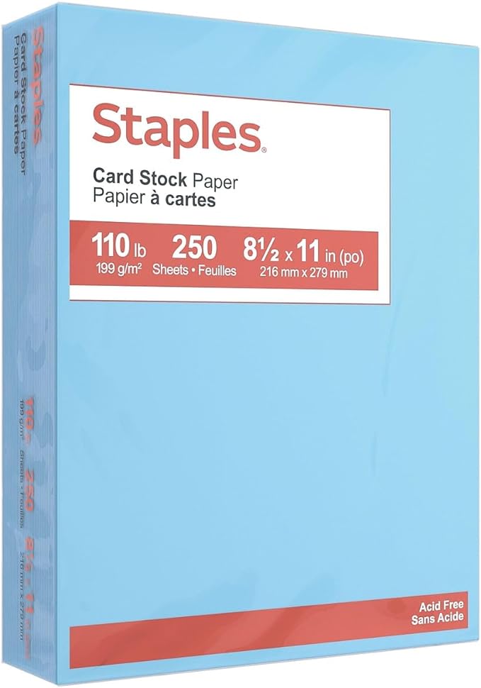 Staples Cardstock Paper 110 lbs 8.5-Inch x 11-Inch Blue 250/Pack, For Office, School & Home