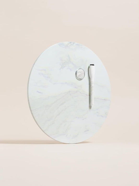 U Brands Round Magnetic Marble Print Dry Erase Board White Board, 12" Diameter, Frameless, Includes Magnet and Marker