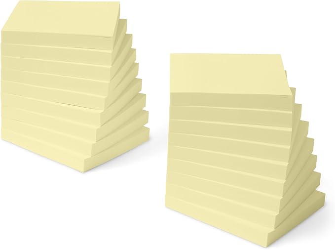 Amazon Basics Square Sticky Notes, Self-Stick Pads, 3 x 3 inches, Yellow, 18-Pack, 100 Sheets per Pad