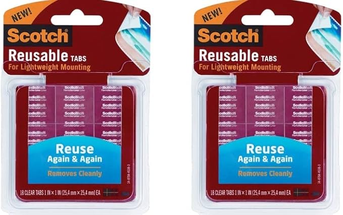 Scotch Restickable Tabs, 1-inch x 1-inch, Clear, 18-Tabs (R100) 2-Pack