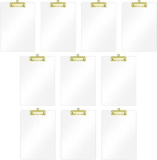 Honagu Acrylic Clear Clipboards, 8.5x11 Plastic Clipboard with Gold Strong Clip Hidden Hanging Hole, A4 Letter Size Clipboards for Nurses, Doctors, Art Student, Teachers,School & Office Supplies, 10PC