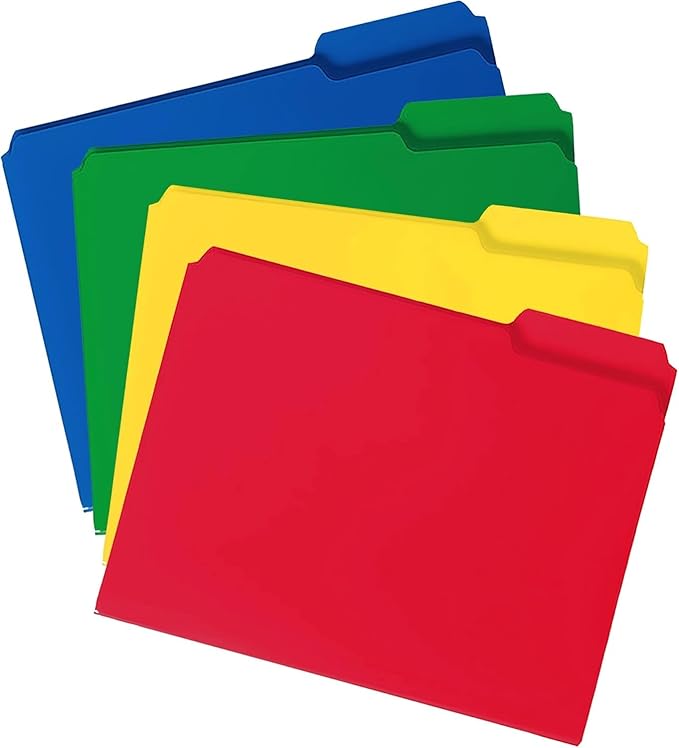 Smead File Folder, Poly Plastic, 1/3-Cut- Tab Letter Size File Folders, Assorted Primaty Colors, 48 Count (10505)