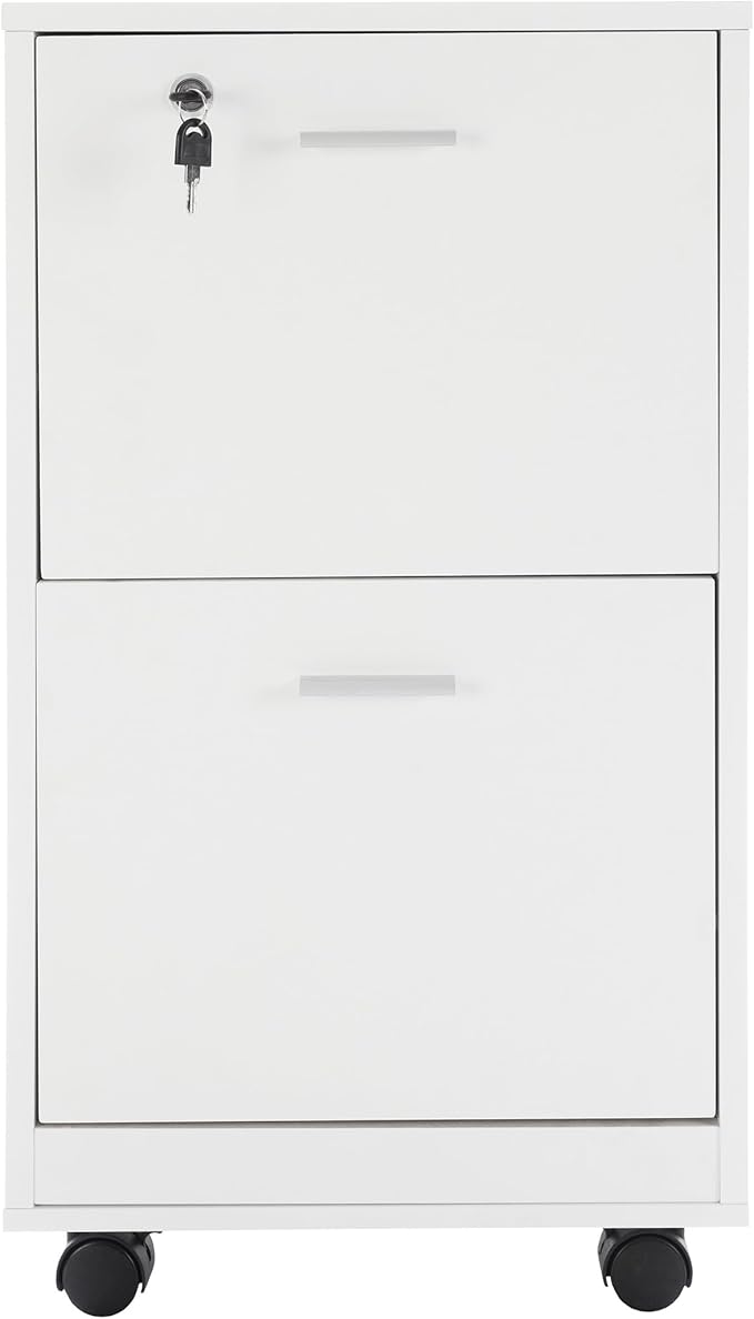 File Cabinet - 2-Drawer Cabinet with Lock and Deep Drawer Storage - Rolling Filing Cabinet for Under The Desk, Home, or Office by Lavish Home (White)