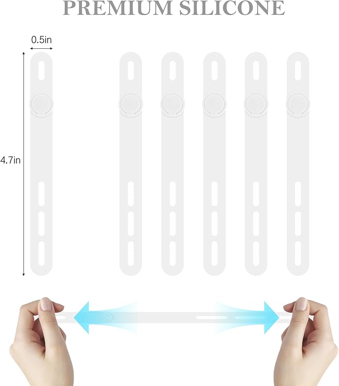 Donruby 30Pcs Silicone Cable Ties - Reusable & Washable with Adjustable Locking Buckles, High Elasticity Cable Management Straps for Home, Office, School, Travel Essential Cord Organizer (White)