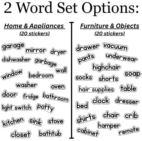 Sight Word Learning Activity & Reading Game - 20 PC Educational Decal Kit for Preschool & Kindergarten - Interactive Phonics Tools for Home & Classroom - Furniture and Objects