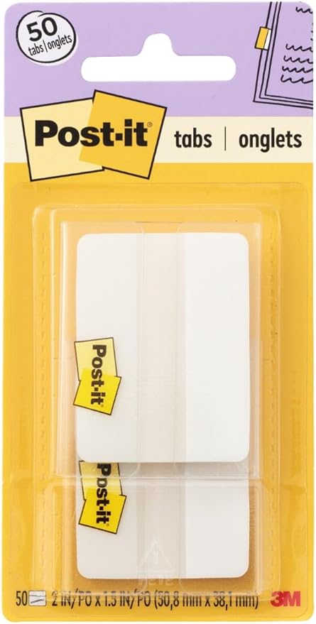 Post-it Tabs, 2 inches, Solid White, On-The-Go Dispenser, 50 Tabs per Pack (686F-50WH) | 24 Pack