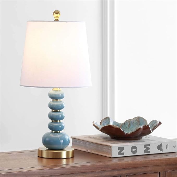 SAFAVIEH Lighting Collection Trace Light Blue Marble Finish/ Brass Gold 20-inch Bedroom Living Room Home Office Desk Nightstand Table Lamp (LED Bulb Included)