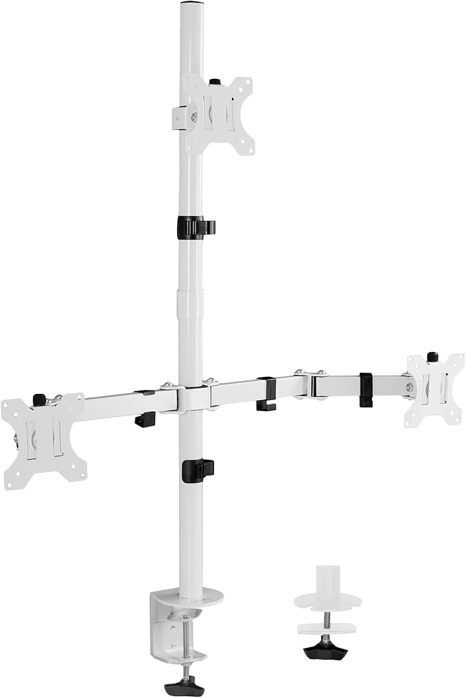 VIVO Triple LCD Monitor Desk Mount Stand Heavy Duty and Fully Adjustable, 3 Screens up to 30 inches, White STAND-V003TW