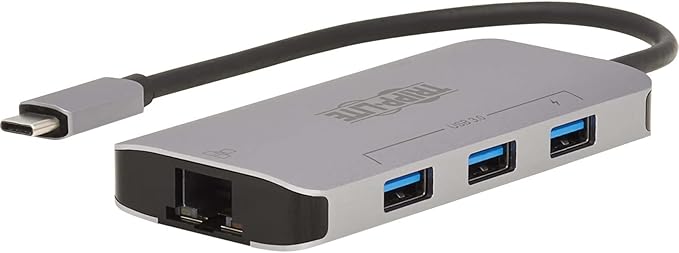 TRIPP LITE Three USB-A Ports USB-C Hub, USB 3.2 Gen 1, 5 Gbps Data Transfer, 100W Power Delivery Charging 20V 5A, Gigabit Network Port, Sturdy Aluminum Housing, 3-Year Warranty (U460-003-3AGALC)