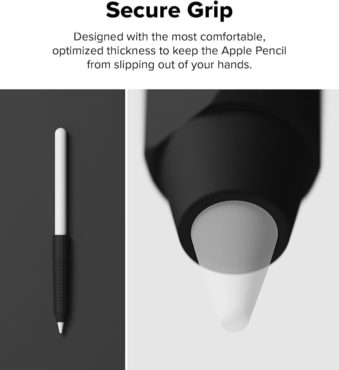 Ringke Silicone Drafting Grip Holder Compatible with Apple Pencil 2nd Generation, Apple Pencil USB-C and Apple Pencil Pro Case, Perfect Grip Silicone Protective Cover Sleeve Accessories - Black