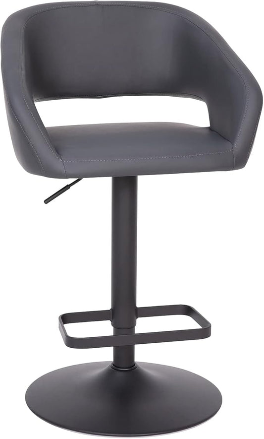 Flash Furniture Erik Comfortable & Stylish Contemporary Barstool with Rounded Mid-Back and Foot Rest, Adjustable Height - Gray Vinyl with Chrome Base