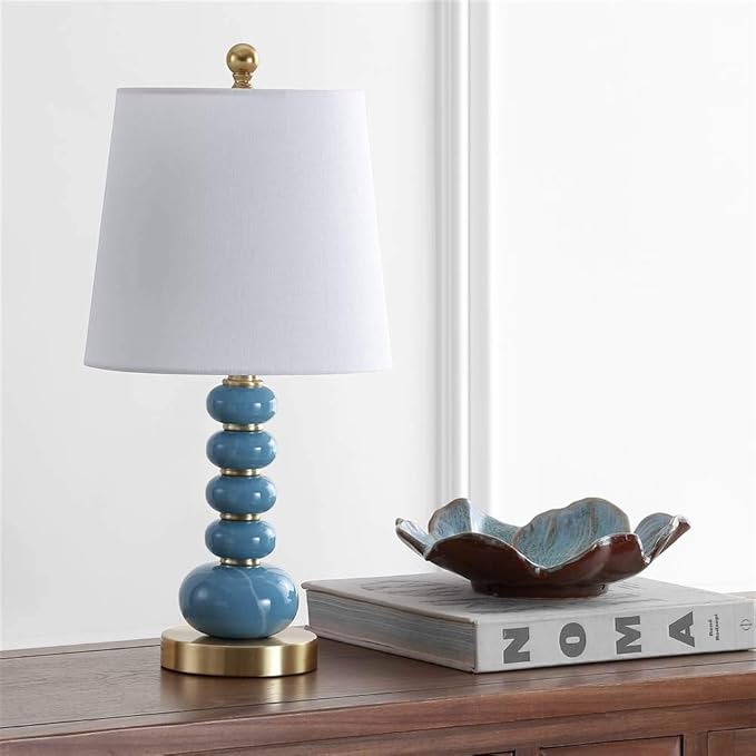 SAFAVIEH Lighting Collection Trace Light Blue Marble Finish/ Brass Gold 20-inch Bedroom Living Room Home Office Desk Nightstand Table Lamp (LED Bulb Included)