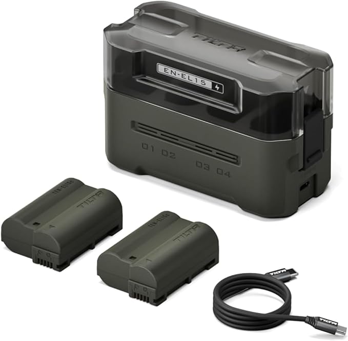 Tilta EN-EL15C Charging Station Battery Kit, 4-Slot 45W PD USB-C Fast Charger | Compatible with Nikon EN-EL15C Cameras | Compact Portable Charging Hub, 2 Batteries - Green
