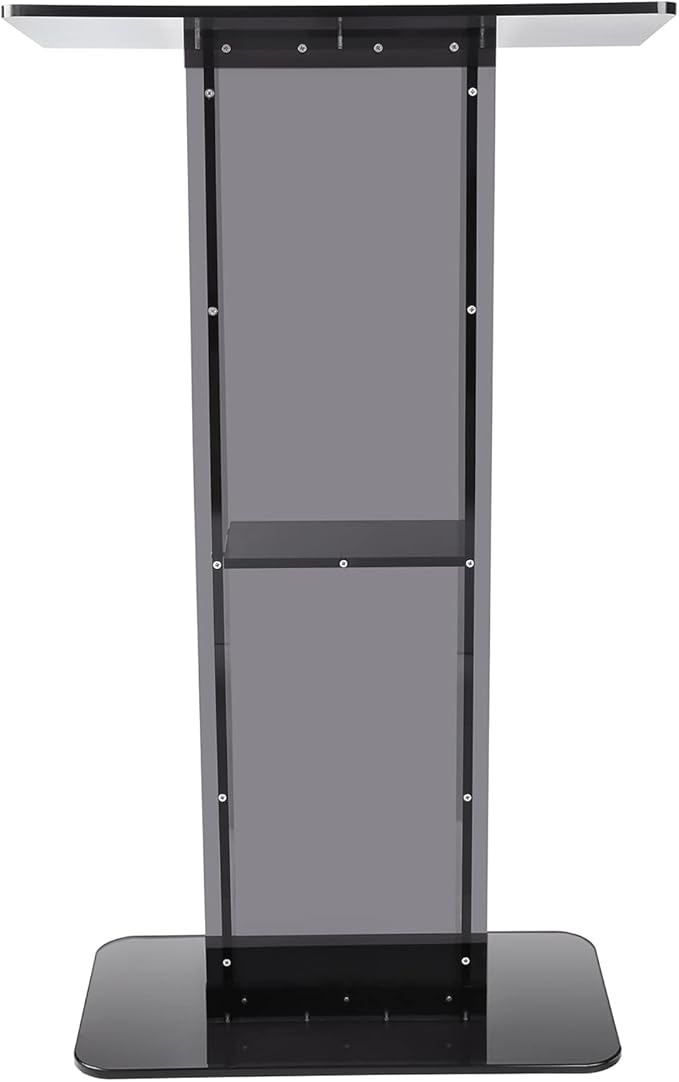VEVOR Acrylic Podium, 47" Acrylic Podium Stand with Wide Reading Surface & Storage Shelf, Floor-Standing Clear Pulpits Acrylic for Church Office School, Black