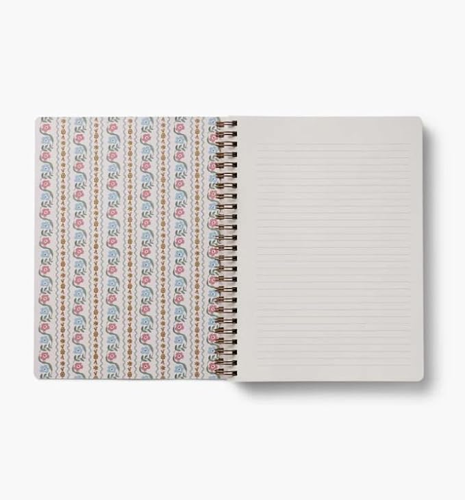 RIFLE PAPER CO. Delphine Spiral Notebook, Full Color Illustrated Cover with Gold Foil Accents, 150 Ruled Perforated Pages, 6.25" W x 8.5" L, Pocket Folders for Storage