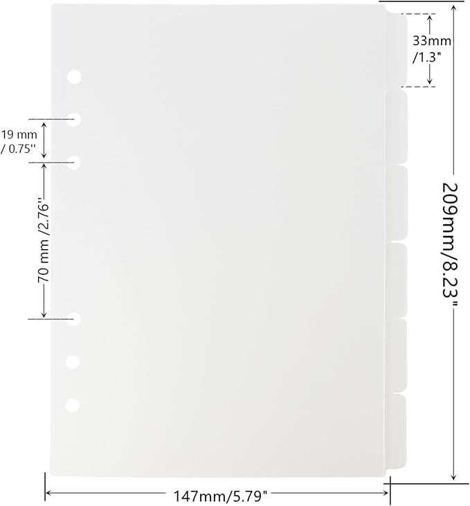 Mogoostry 2 Pack A5 Binder Dividers 6 Tabs Clear Plastic Binder Index Tabs Planner Divider for Round Ring Binder Sheet Protector (Total 12 Dividers)