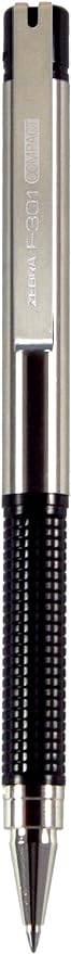 Zebra Pen F-301 Compact Ballpoint Stainless Steel Fine Point 0.7mm Ballpoint 1-Pack – Easy-Glide Ink, Non-Slip Grip, Metal Clip, Refillable with F-Refill, Professional Design (27114)