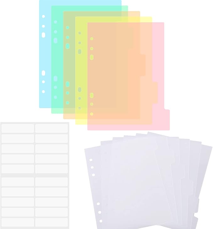 BAOFALI 11PCS A5 Size Dividers for 6 Ring Binder,with Reinforced Edge and 20Tabs,Paper Index Divider Category Page Tab Indexing Cards Die and Stamp Storage Folder