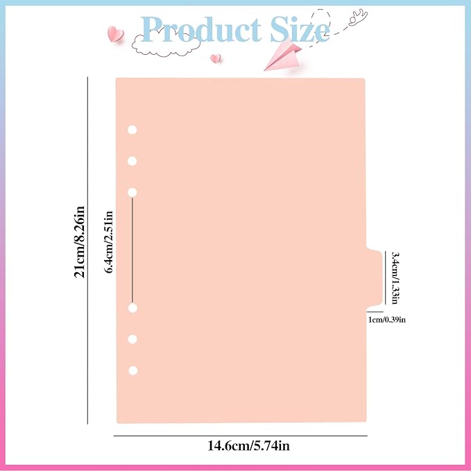 6 Ring Binder Dividers Insertable Tab Dividers, A5 Pink Plastic Binder Index Dividers Binder Divider Pages with Tabs 6 Pack