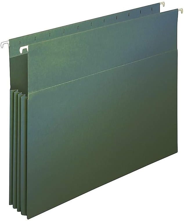 Staples Hanging File Pockets, Letter Size, 3.5" Expansion, Straight‑Cut, Standard Green – 4/Box