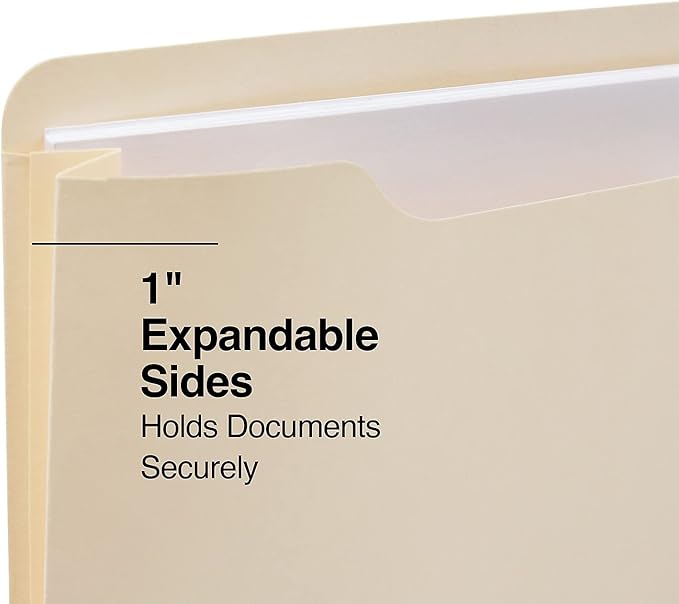Staples File Jackets, Letter Size, 1‑Inch Expansion, Reinforced Manila Pocket Folders for Filing & Organization – 50/Pack