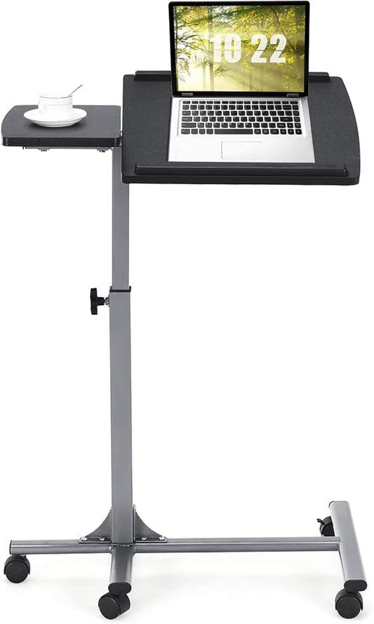 COSTWAY Rolling Laptop Stand, Mobile Laptop Tray and Cart with 45 ° Degree Swivel Tilting Tabletop, Height Adjustable Mobile Podium from 24.5'' to 36'', Overbed Computer Table for Sofa, Bed