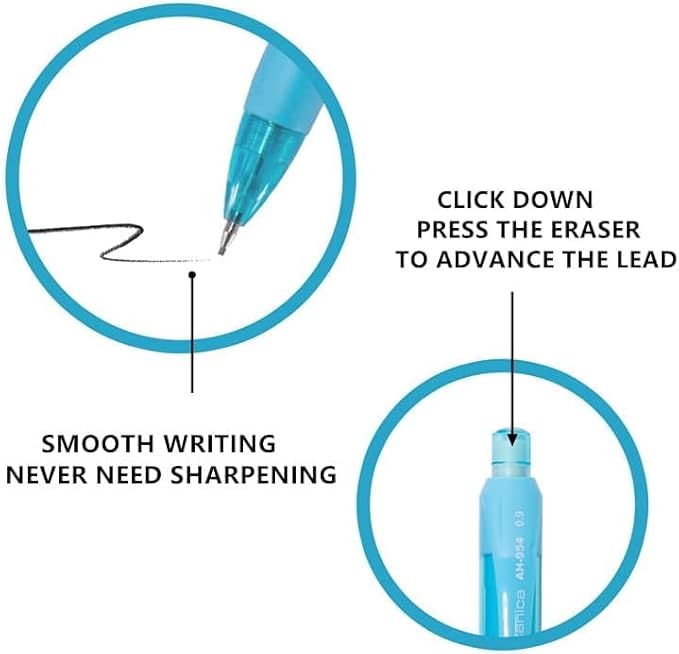 AIHAO Mechanical Pencil 0.9, Thick Point, HB lead pencils with refills and cap erasers, Comfort Grip, Assorted Barrel Colors, 12 Pack