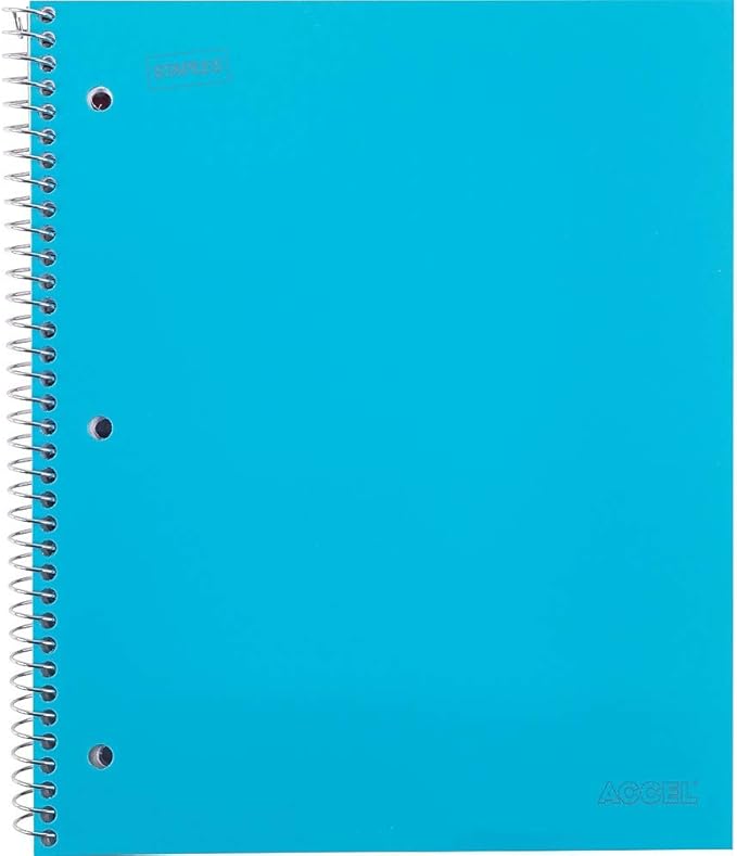 STAPLES Accel Durable Poly Cover 1‑Subject Notebook, 8.5” x 11”, College Ruled, Teal
