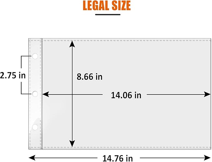 8.5 x 14 Paper Sleeves, 50 PCS, Legal- Size Document Sleeves, Landscape Page Protectors for 3 Ring Binder, Legal Sheet Protectors, Side Loading