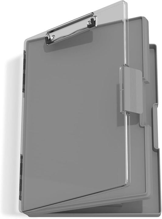 Hongri Clipboard with Storage, Grey 8.5 x 11 Folder Nursing Side Opening, Heavy Duty with Dual Compartment, Dry Erase Clear Cover, Smooth Writing for Teachers, Classroom, Office & School Supplies
