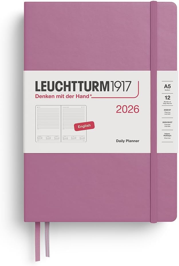 LEUCHTTURM1917 - Daily Planner 2026, Hardcover, Medium (A5), Ruled, Dusty Rose (Jan 1 - Dec 31, 2026)