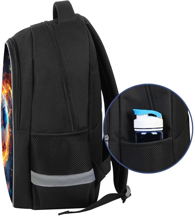 Kids Backpack Lightweight Durable Medium Teens Kids Backpack for School Boys and Girls Bookbag with Adjustable Shoulder Straps & Padded Back 17 Inch School bags with 3D Reflective Football Cartoon