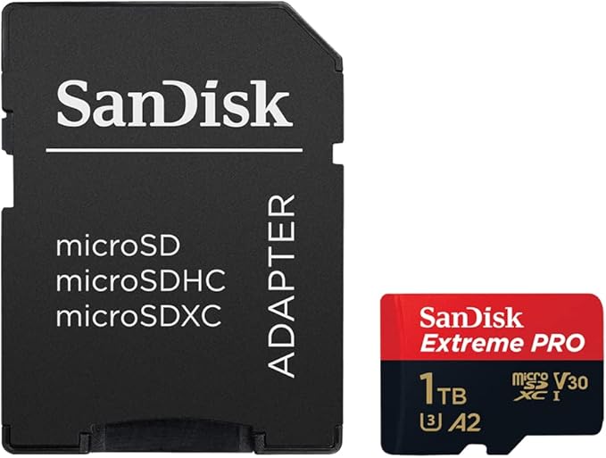 SanDisk Extreme PRO microSDXC UHS-I Memory Card 1 TB + Adapter & RescuePRO Deluxe (for Smartphones, Action Cameras or Drones, A2, Class 10, V30, U3, 200 MB/s Transfer)