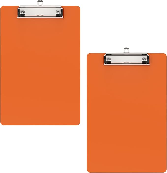 2 Pack Small Clipboards, A5 Plastic Mini Orange Clip Board for Classroom, Students, Kid, Size 6" x 9" with Low Profile Clip, Office & School Supply