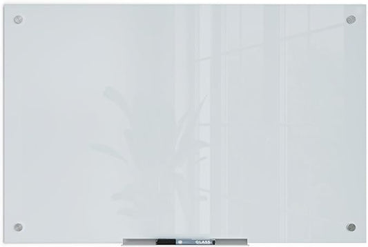 U Brands Glass Dry Erase Board, 24" x 36", White Frosted Surface With Silver Grommets, Frameless, Includes Marker With Eraser