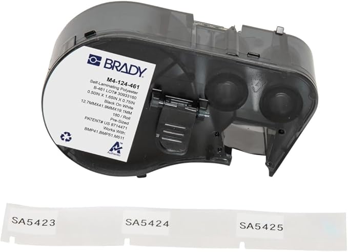 Brady Self-Laminating Polyester Pre-Sized Labels for Label Printer BMP41/BMP51/BMP53/M511-180 Self Adhesive Printer Labels - Black on White, Transparent (41,91 mm (W) x 12,70 mm (H)) - M4-124-461