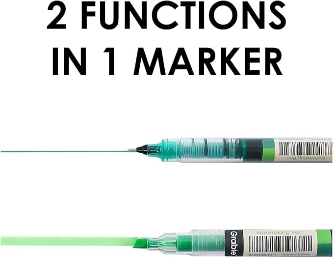 Grabie Dual Tip Notetaking Pens (3.5mm Chisel + 0.5mm Needle), Dual Tip Highlighter Markers for Journaling, Colored Pens for Note Taking and Adult Coloring Books (Vivid Splash)