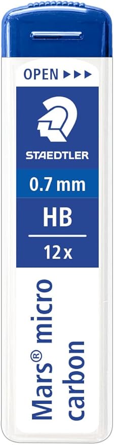 Staedtler Mars Micro Carbon Mechanical Pencil Refills, Tube of 12 0.7mm, Pack of 12 Tubes, HB Medium Point Graphite Leads, 250 07-HB
