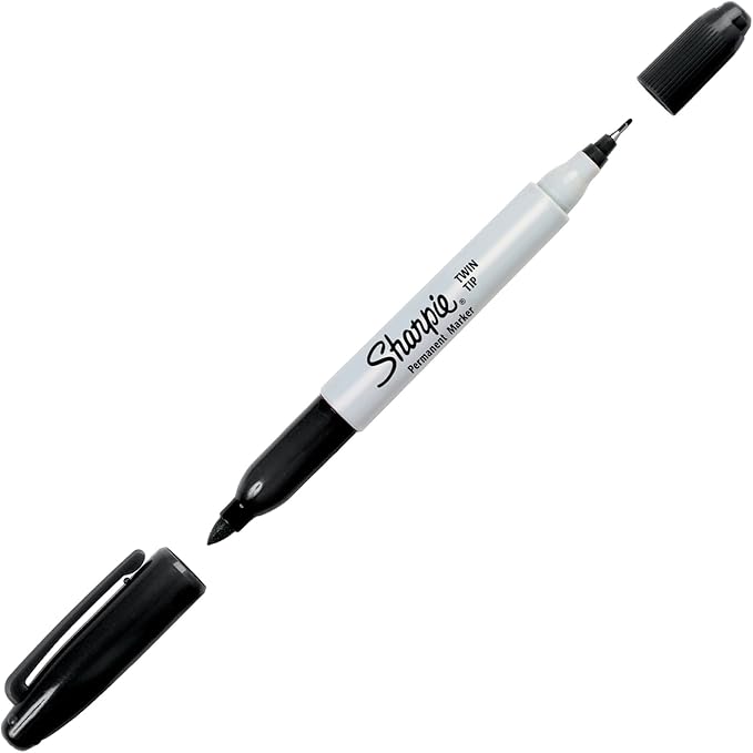 Sharpie Twin Tip Permanent Markers, Fine and Ultra Fine, Black, 12 Count