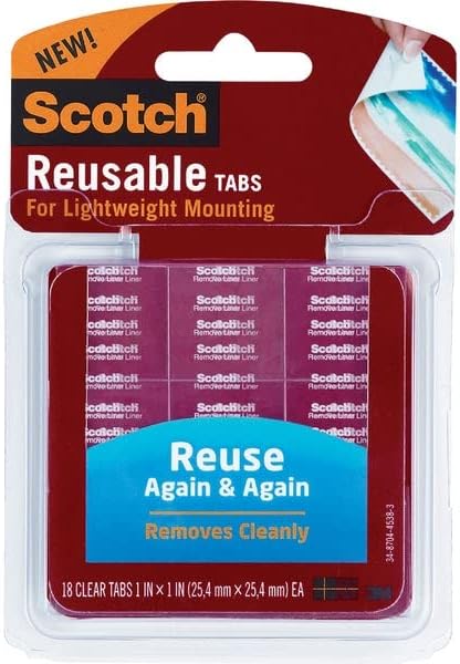 Scotch Restickable Tabs, 1-inch x 1-inch, Clear, 18-Tabs (R100) 2-Pack