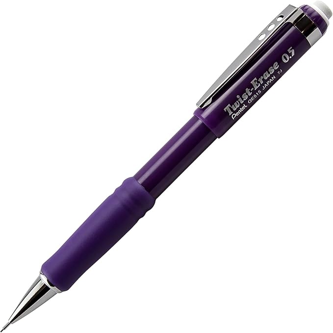 Pentel Twist Erase III Premium Mechanical Pencils 0.5mm - Pack of 3 (Green, Blue & Violet)