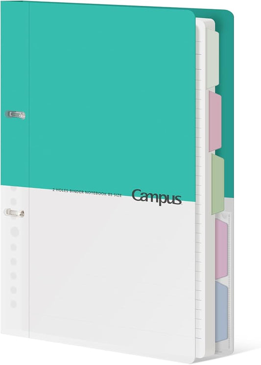 KOKUYO 5 Subject Spiral Notebook Journal, Campus 110 Sheets B5 Refillable Notebook with Dividers Tabs, 6mm Dot Lined Binder Notebook for Work School Note Taking. 9" x 10.5", Light Blue, Japan Import